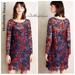 Nwot Anthropologie's Moulinette Soeurs Longsleeve Floral Lace Dress Overlay